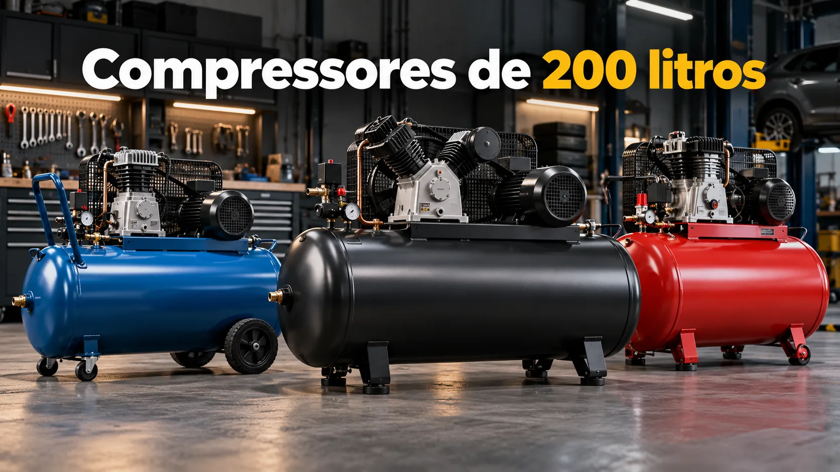 Compressores de 200 litros — comparação e guia de compra: três modelos de oficina